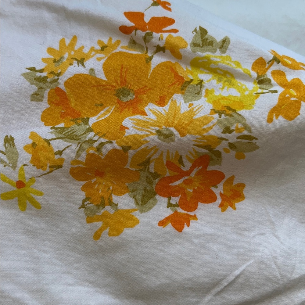 Vintage Twin Fitted Sheets Yellow Orange Floral 1960s 1970s